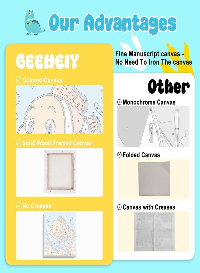 GEEHEIY Paint by Numbers Kit for Kids with Frame - Without Easel, Fish Paint by Number for Kids Ages 4-8-12, DIY Acrylic Oil Painting for Home Wall Decor (8 x 8 inch) - Image 4